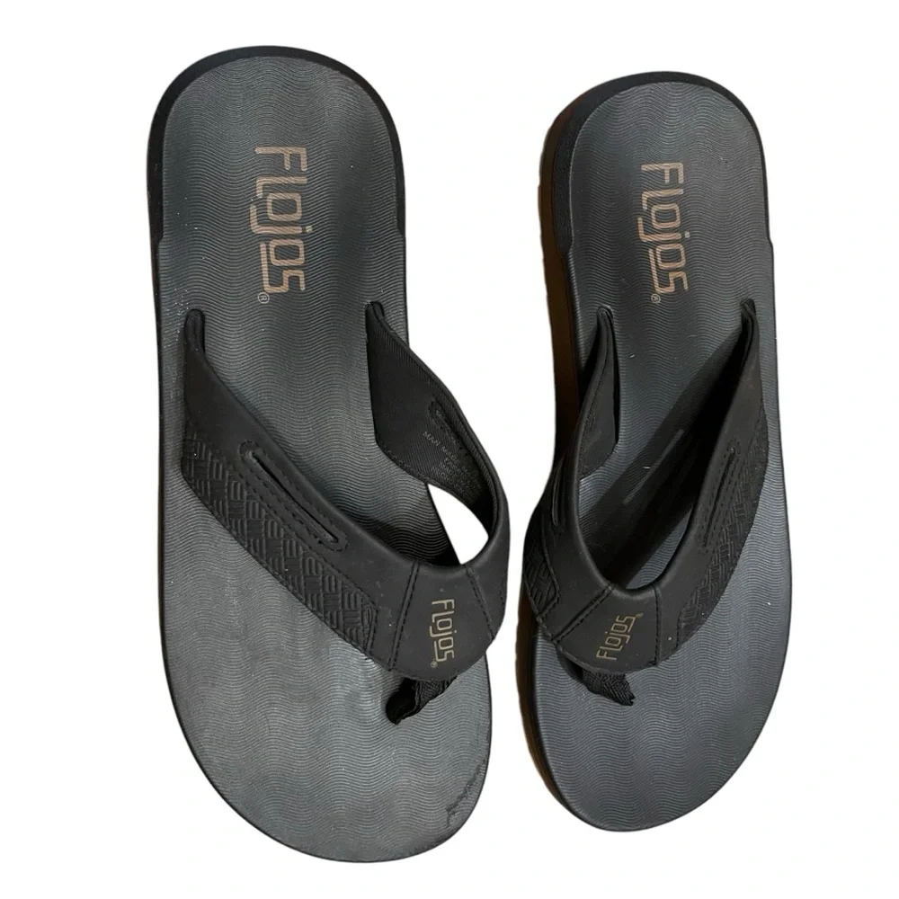 Flojos Black Flip Flops Summer Beach Vacation Camping LakeCasual‎ Comfort Trendy